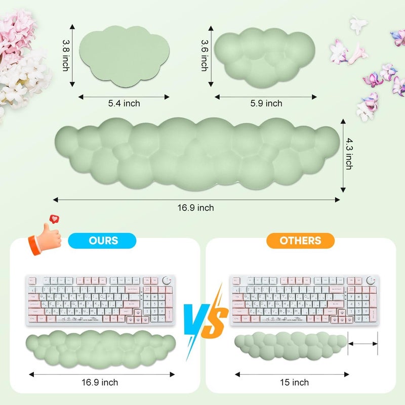 JIKIOU Upgrade Leather Cloud Keyboard Wrist Rest, Cloud Wrist Rest with Non-Slip PU Base, Comfortable Memory Foam Wrist Rest for Computer Laptop Mac Gaming Office and Pain Relief Christmas Wish Gift - Image 3